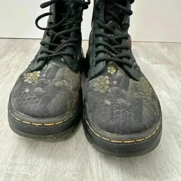 Rare Dr Martens Womens Size 5 Floral Canvas Rubbery T Ankle Boots Grunge - Picture 4 of 11